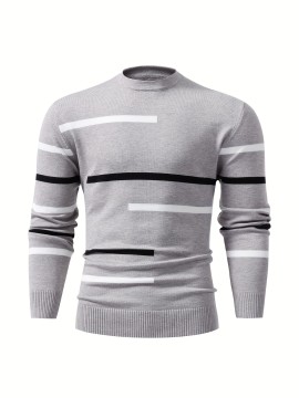 Men's Stylish Stripe Pattern Knitted Pullover - Casual Breathable Long Sleeve Crew Neck Top