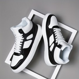 Men's Skate Shoes With Good Grip, PU Leather Lace-up Sneakers, Men's Footwear