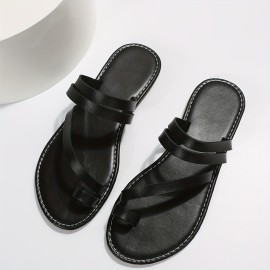 Women's Toe Loop Flat Slide Sandals - Comfortable Non-Slip Beach Slippers