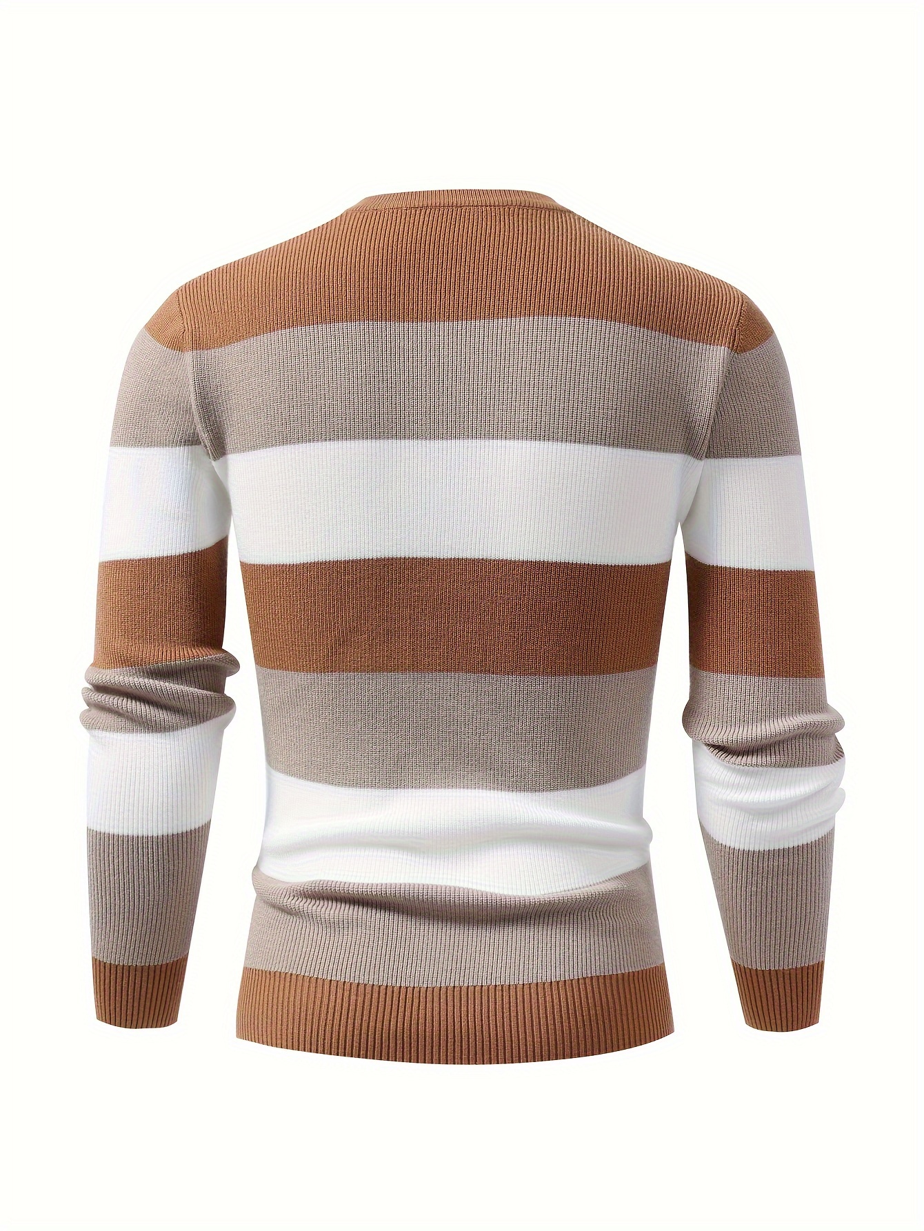 mens stylish color blocked knitted pullover casual breathable long sleeve high stretch crew neck top for city walk street hanging outdoor activities details 6